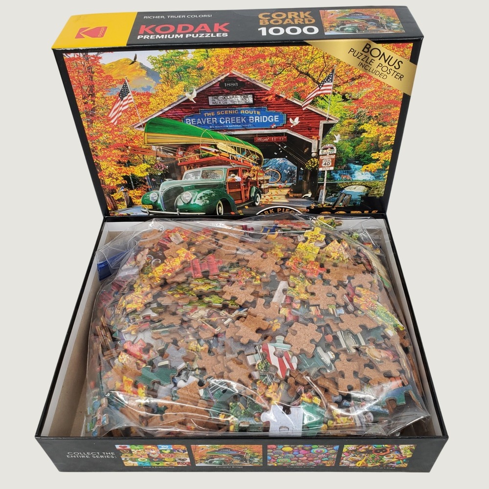 Kodak Premium 1000 Piece Cork Board Puzzle Beaver Creek Bridge RoseArt 8720 - Picture 3 of 9